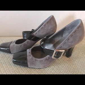 Franco Sarto Grey & Patent Leather Maryjane Shoes